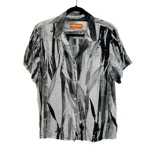 Jams World Honolulu Lucky Bamboo Rayon Short Sleeve Shirt Size XL Black White